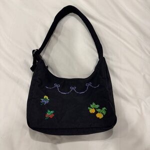 BAGGU Black Mini Nylon Shoulder Bag with Colorful Embroidery